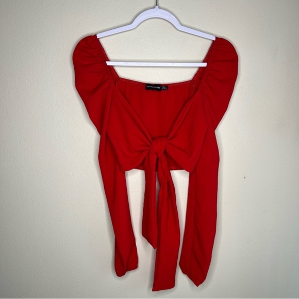 Pretty Little Thing Red Lightweight Crepe Chiffon Tie Front Crop Top Sexy Fairy